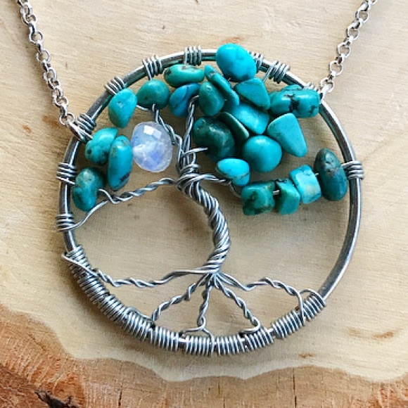 Genuine Turquoise moon stone tree of life necklace - Picture 3 of 5